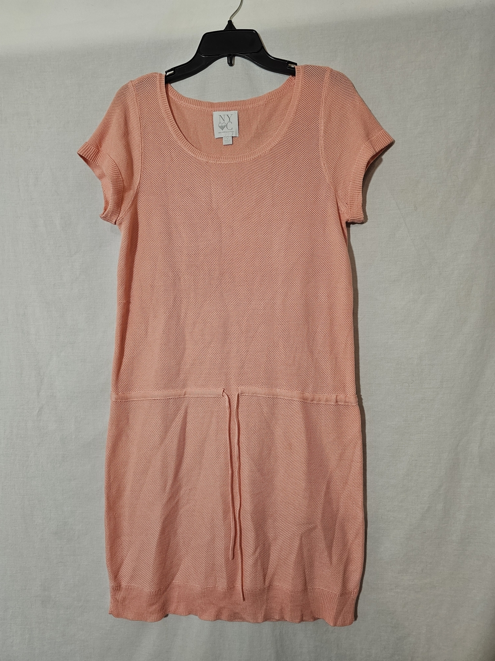 NYC New York & Company M Women's Pink Knit Cotton T-Shirt Dress Drawstring